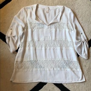 Lace Paneled 3/4 Sleeve Blouse